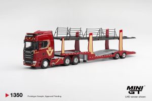 Scania 770S A6x4NA Car Transporter V8 50th anniversary + Car transporter Red